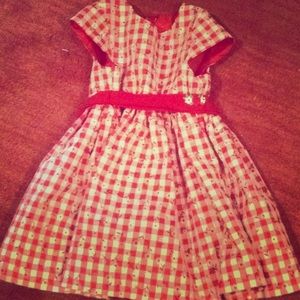 Red and white floral dress